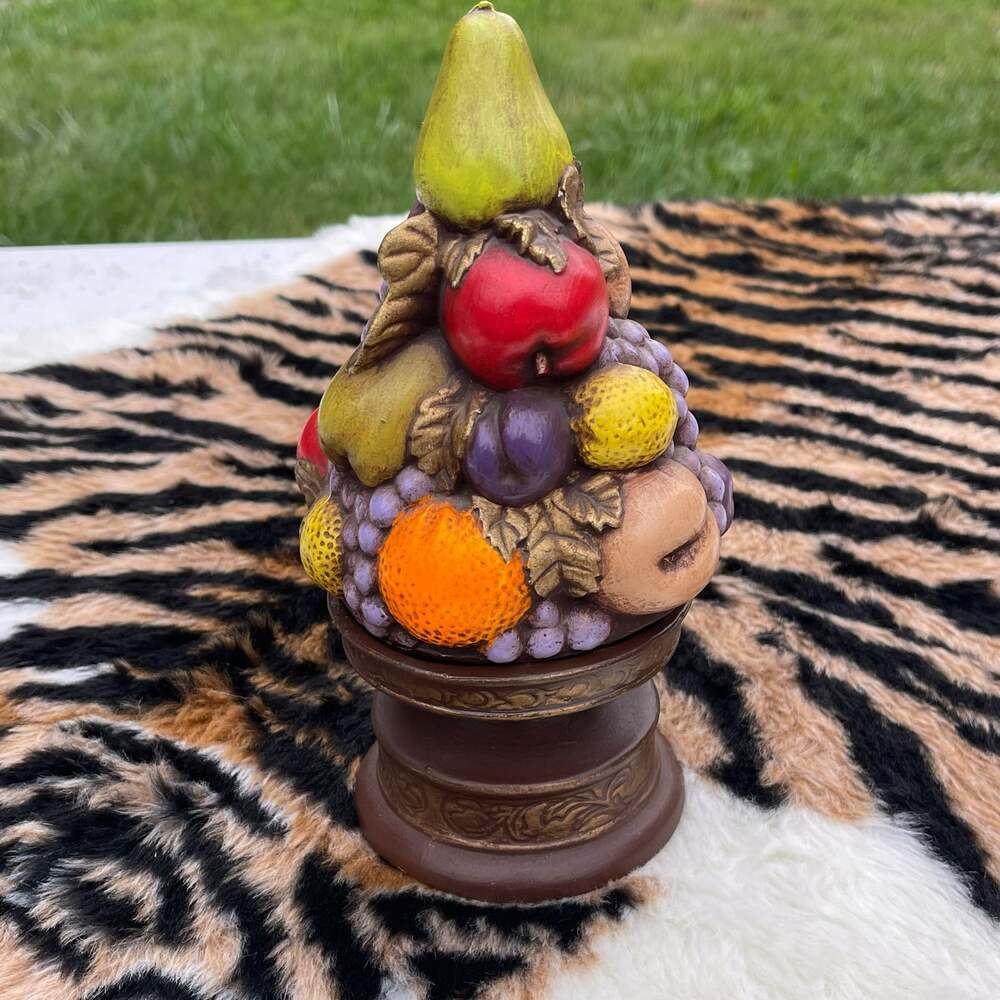 Vintage 1972 Ceramic Fruit Topiary Centerpiece Pedestal Hand Painted 8.5"